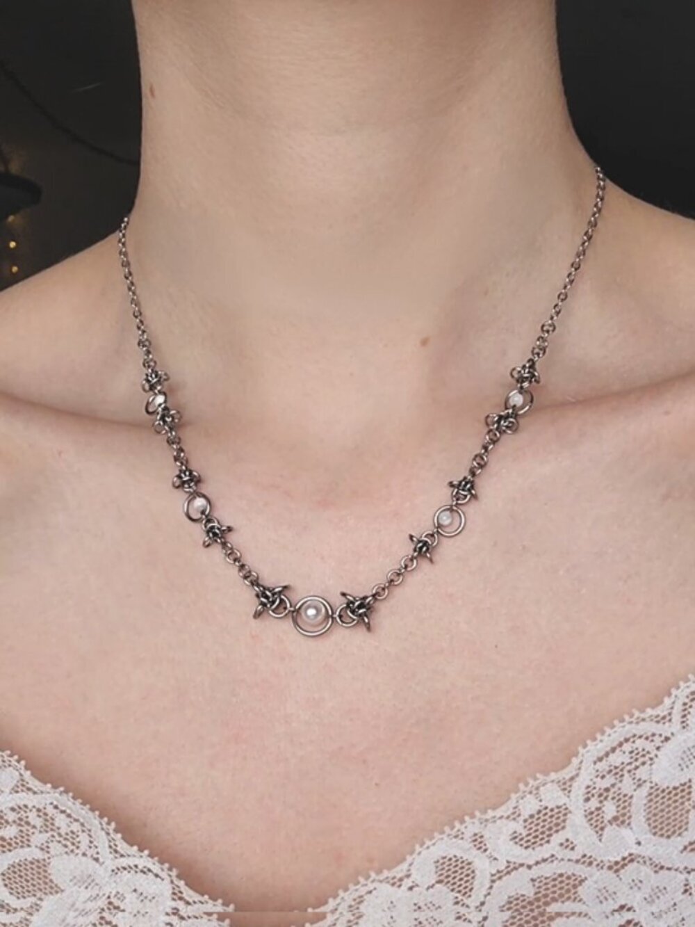Vintage white pearl and silver 18 inch chain perfect for layering